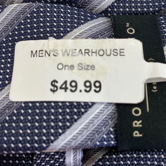 ProntoUomo Mens wearhouse gray silver navy paisley stripe X long 100% silk - Picture 5 of 6